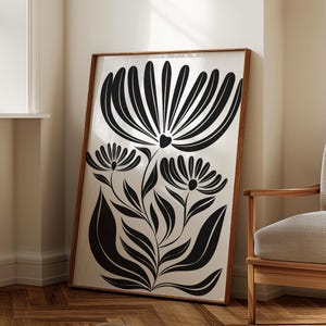 Abstract Black Flowers Printable Wall Art, Organic Shape Flower Printable, Modern Black Flowers Poster
