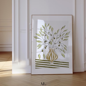 Olivenzweige In Vase Wandkunst | Oliven Pflanze Poster | Minimalistischer botanischer Druck | Sofort Download