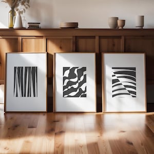 Minimalist Abstract Line Art Set of 3 | Black & White Geometric Japandi Prints | Printable Digital Wall Art