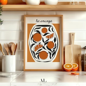 Orange Fruit Wall Art | Modern Kitchen Print Download | Bold Graphic Citrus Illustration | French Poster Style Decor