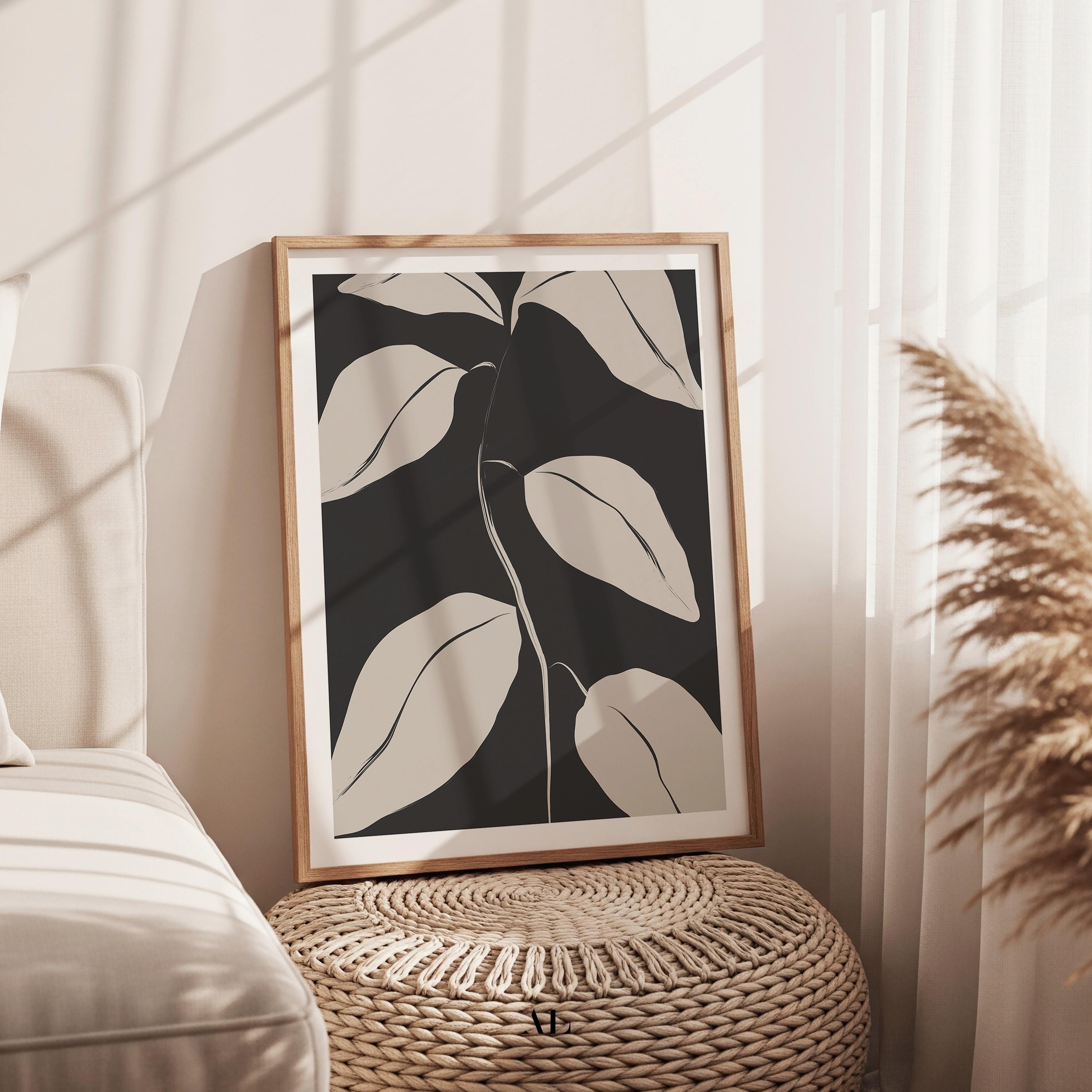 Black and White Botanical Wall Art | Minimalist Vase and Leaves Prints ...