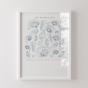 Minimalist Seashells Print, Abstract Seashells Printable Wall Art, Blue Seashells Digital Wall Art