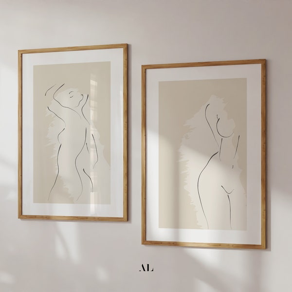 Lot de 2 femmes, croquis féminin, art mural corps féminin, impression minimale de femme, dessin au trait féminin