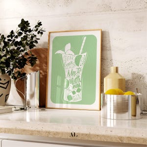 Mojito Recipe Printable Wall Art, Retro Bar Art For Home, Summer Drink Poster, Kitchen Wall Decor