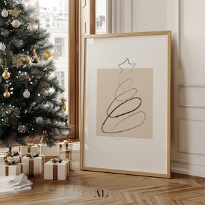 Minimalist Christmas Tree Printable Wall Art, Christmas Tree Poster, One Line Christmas Tree Print, Black Christmas Tree Drawing