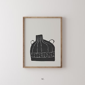 Arte in vaso di ceramica nera / Illustrazione minimalista in ceramica / Decorazione boho scandinava / Arte murale neutra