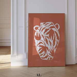 Impresión abstracta de jarrón de terracota, póster minimalista de jarrón, arte de pared bohemio de jarrón de terracota