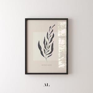 Black Botanical Line Art Print | Abstract Leaf Wall Art | Minimalist Plant Drawing | Neutral Nature Printable Poster