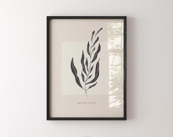 Impressão artística de linha de folha preta | Botânica minimalista (Download digital)