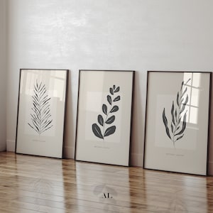 Set Of 3 Leaf Prints | Boho Botanical Wall Art | Minimalist Nature Poster | Digital Download