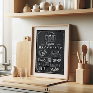 Cartaz de menu de café, arte de parede para impressão de menu de café, impressão de menu de café vintage