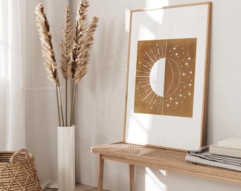 Sun And Moon Wall Art | Boho Celestial Print | Minimal Astrology Poster | Neutral Home Decor