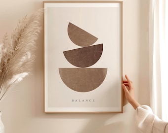 Neutrale abstracte afdrukbare | Minimale muurkunst balansposter | Print met geometrische vormen | Scandinavische woondecoratie