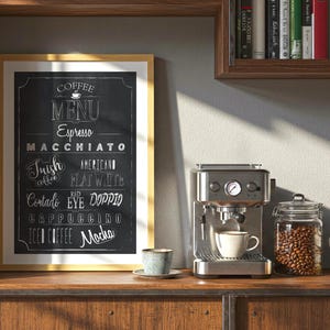 Coffee Bar Menu Print | Chalkboard Style Kitchen Art | Neutral Digital Download