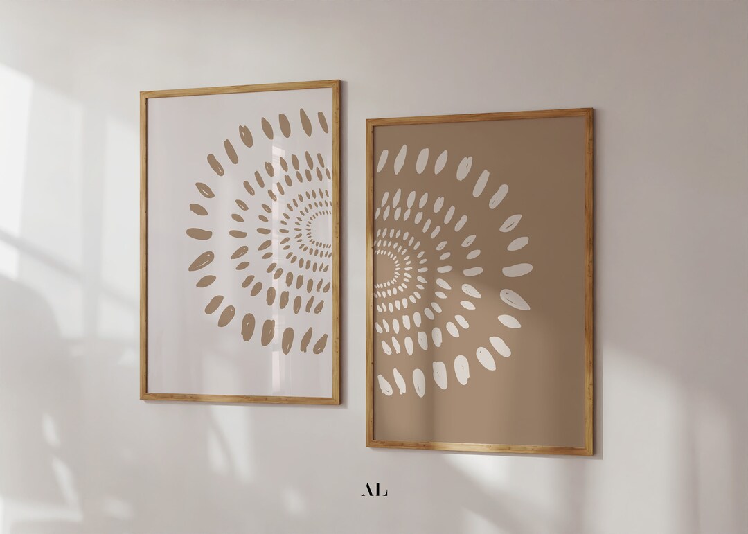 Minimalist Wall Art Set | Beige Spiral Geometric Prints | Boho Digital ...