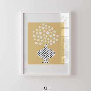 Arte de pared imprimible con margaritas en un jarrón, estampado bohemio de margaritas, arte de pared con flores abstractas en un jarrón