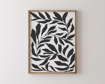 Impressão de Folha Abstrata | Decoração de Parede Botânica em Preto e Branco | Pôster Minimalista | Download Digital