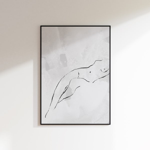 Female Body Drawing Print, Woman Body Line Art Poster, Naked Woman Sketch