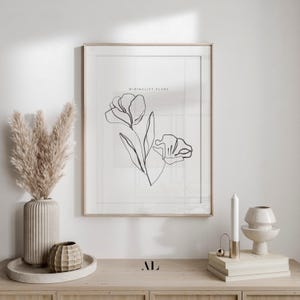 Póster floral abstracto / Arte floral de una sola línea / Impresión de pared escandinava / Descarga instantánea