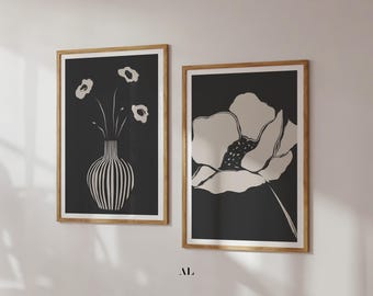 Minimalist Floral Prints | Black and White Botanical Wall Art (Digital Download)