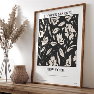 Flower Market New York Print, Vintage Botanical Wall Art, New York Floral Poster, Beige and Black Floral Poster, Digital Wall Decor