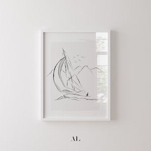 Schizzo di barca a vela, disegno minimalista di barca a vela, poster di barca a vela, stampa artistica di barca a vela