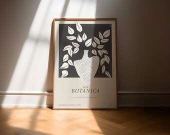 Modern Botanical Vase Print | Minimal Leaves Wall Art | Scandinavian Style Digital Download