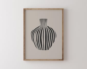 Grey And Black Vase Print | Minimal Monochrome Wall Art | Modern Pottery Poster | Digital Download