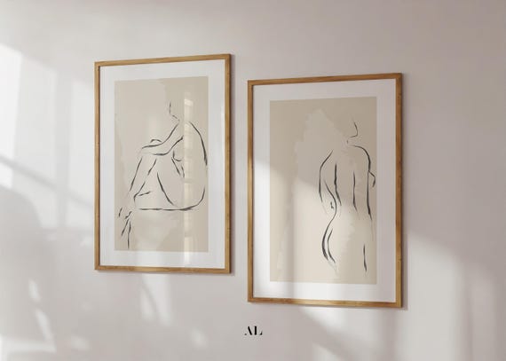 Set of 2 Women, Female Sketch, Female Body Wall Art, Minimal Woman Print, Female Line Drawing