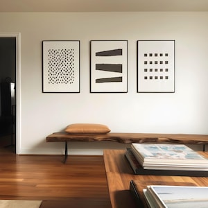 3er Set Abstrakte Poster | Minimal Schwarz Weiß Wand Dekor | Neutraler skandinavischer Stil