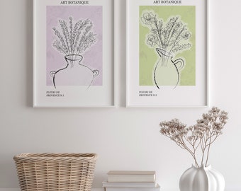 Set of 2 Floral Prints, Flower Art Print, Boho Printable Wall Art,Botanical Collection