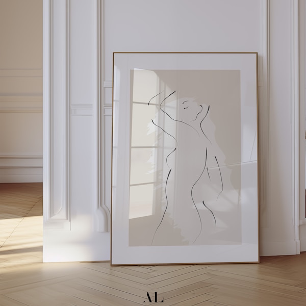 Female Body Line Art, Woman Body Sketch, Naked Woman Body Printable Wall Art