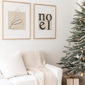 Set of 2 Christmas Prints Digital Wall Art, Christmas Tree Print, Noel Quote Christmas Wall Art, Christmas Decor
