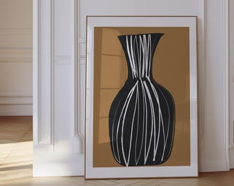 Terrakotta und schwarze Vase drucken | Moderne abstrakte Keramik Wandkunst | Minimales Line Zeichnung Poster