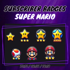 7 Super Mario sub badges for Twitch, Kawaii Cute Super Mario kart sub retro gamer,gaming emotes - Twitch, Discord, YouTube for stream