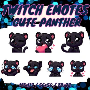 7 SŁODKICH EMOTÓW PANTERY na Twitch/Discord/YouTube, Kawaii Cute Animal gamer panter, emotikony gamingowe - Twitch, Discord, YouTube do transmisji