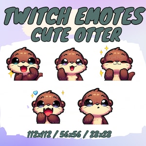 5 CUTE OTTER emotes for Twitch/Discord/YouTube, Kawaii Cute Animal panda Emotes - Twitch, Discord, YouTube for stream