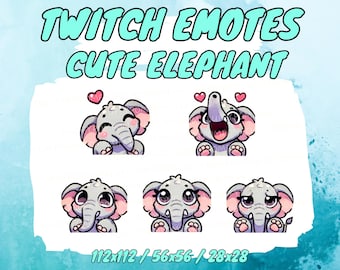 5 emoticones de ELEFANTE LINDOS para Twitch/Discord/YouTube, elefante de juego kawaii lindo, emoticones de juego - Twitch, Discord, YouTube para transmisión