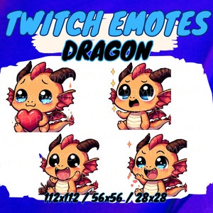 4 CUTE DRAGON emotes for Twitch/Discord/YouTube, Kawaii Cute Animal dragon Emotes - Twitch, Discord, YouTube for stream