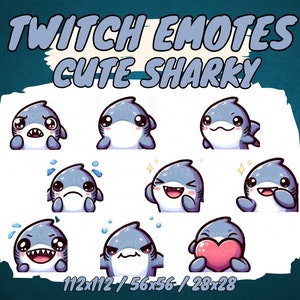 Ensemble de 9 émoticônes REQUIN SUPER MIGNON pour Twitch/Discord/YouTube, émoticônes requins animaux mignons kawaii - Twitch, Discord, YouTube en streaming