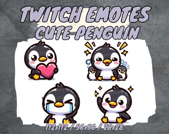 Kawaii Penguin Emotes for Twitch, Discord, YouTube (Digital Download)