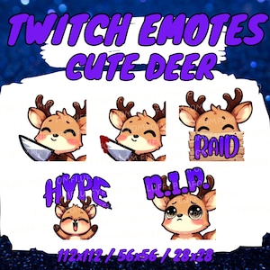 5 CUTE DEER emotes for Twitch/Discord/YouTube, Kawaii Cute Animal gamer deer, gaming emotes - Twitch, Discord, YouTube for stream