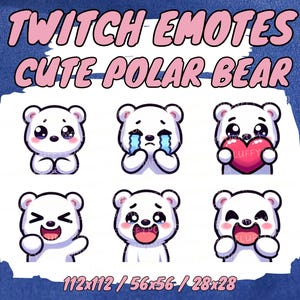 6 SUPER CUTE polar BEAR emote set for Twitch/Discord/YouTube, Kawaii Cute Animal bear Emotes - Twitch, Discord, YouTube for stream
