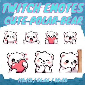 7 SUPER CUTE polar BEAR emote set for Twitch/Discord/YouTube, Kawaii Cute Animal bear Emotes - Twitch, Discord, YouTube for stream