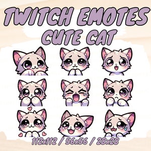 9 CUTE CAT emotes for Twitch/Discord/YouTube, Kawaii Cute Animal kitty Emotes - Twitch, Discord, YouTube for stream