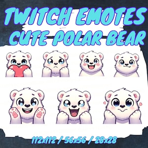 7 SUPER CUTE polar BEAR emote set for Twitch/Discord/YouTube, Kawaii Cute Animal bear Emotes - Twitch, Discord, YouTube for stream