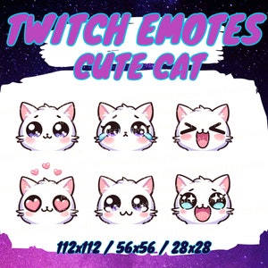 6 CUTE CAT emotes for Twitch/Discord/YouTube, Kawaii Cute Animal kitty Emotes - Twitch, Discord, YouTube for stream