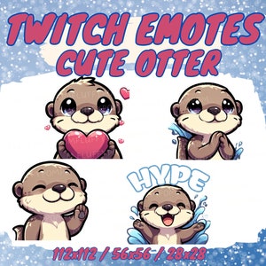 4 CUTE OTTER emotes for Twitch/Discord/YouTube, Kawaii Cute Animal panda Emotes - Twitch, Discord, YouTube for stream