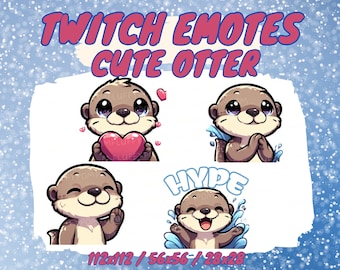 4 gestos CUTE OTTER para Twitch/Discord/YouTube, Kawaii Cute Animal panda Emotes - Twitch, Discord, YouTube para transmisión
