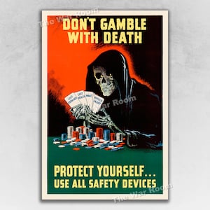 1940s Don&#39;t Gamble with Death - Vintage WW2 Era Safety Poster